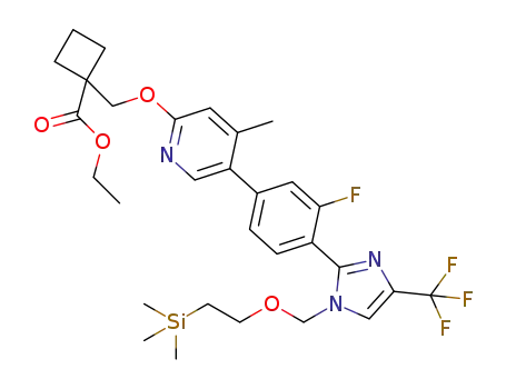 Molecular Structure of 1383001-24-8 (ethyl 1-{[(5-{3-fluoro-4-[4-(trifluoro-methyl)-1-{[2-(trimethylsilyl)ethoxy]methyl}-1H-imidazol-2-yl]phenyl}-4-methyl-pyridin-2-yl)oxy]methyl}cyclobutanecarboxylate)