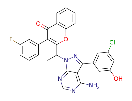 2-(1-(4-amino-3-(3-chloro-5-hydroxyphenyl)-1H-pyrazolo[3,4-d]pyrimidin-1-yl)ethyl)-3-(3-fluorophenyl)-4H-chromen-4-one