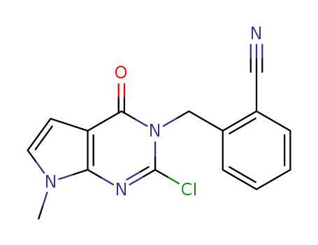 Molecular Structure of 1377432-82-0 (2-((2-chloro-7-methyl-4-oxo-4,7-dihydro-3H-pyrrolo[2,3-d]pyrimidin-3-yl)methyl)benzonitrile)