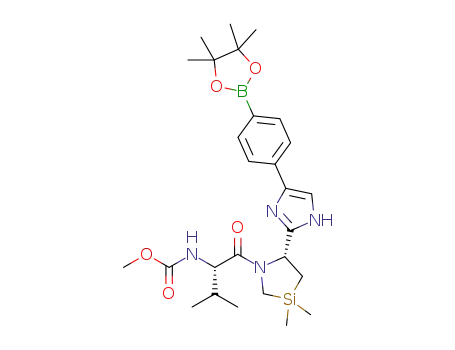 Molecular Structure of 1476720-73-6 ([(S)-1-((R)-3,3-dimethyl-5-{4-[4-(4,4,5,5-tetramethyl-[1,3,2]dioxaborolan-2-yl)-phenyl]-1H-imidazol-2-yl}-[1,3]azasilolidine-1-carbonyl)-2-methyl-propyl]-carbamic acid methylester)