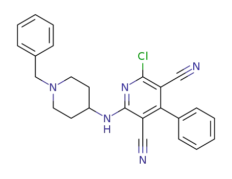 Molecular Structure of 1335032-53-5 (2-((1-benzylpiperidin-4-yl)amino)-6-chloro-4-phenylpyridine-3,5-dicarbonitrile)