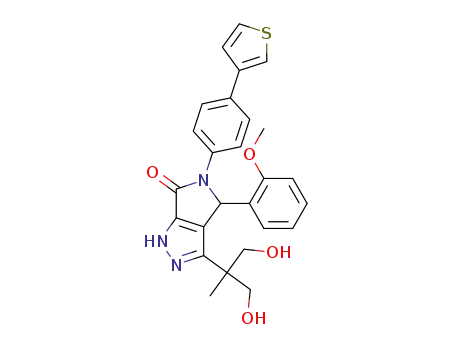 Molecular Structure of 1219485-60-5 (3-(1,1-dihydroxymethylethyl)-4-(2-methoxyphenyl)-5-(4-thiophene-3-ylphenyl)-4,5-dihydro-1H-pyrrolo[3,4-c]pyrazole-6-one)