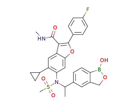 5-cyclopropyl-2-(4-fluorophenyl)-6-(N-(1-(1-hydroxy-1,3-dihydrobenzo[c][1,2]oxaborol-5-yl)ethyl)methylsulfonamido)-N-methylbenzofuran-3-carboxamide