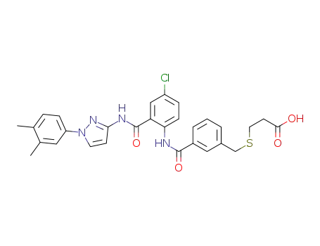 3-((3-((4-chloro-2-((1-(3,4-dimethylphenyl)-1H-pyrazol-3-yl)carbamoyl)phenyl)carbamoyl)benzyl)thio)propanoic acid