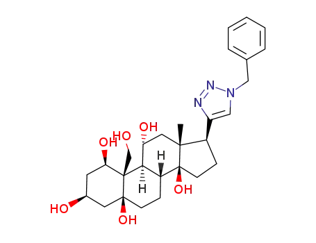 Molecular Structure of 1526915-40-1 ((1R,3S,5S,8R,9S,10R,11R,13R,14S,17S)-17-(1-benzyl-1H-1,2,3-triazol-4-yl)-10-(hydroxymethyl)-13-methyltetradecahydro-5H-cyclopenta[a]phenanthrene-1,3,5,11,14(2H)-pentaol)