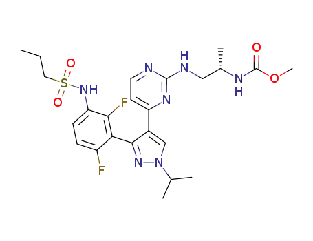 Molecular Structure of 1269440-15-4 (methyl N-[(2S)-1-[(4-{3-[2,6-difluoro-3-(propane-1-sulfonamido)phenyl]-1-(propan-2-yl)-1H-pyrazol-4-yl}pyrimidin-2-yl)amino]propan-2-yl]carbamate)