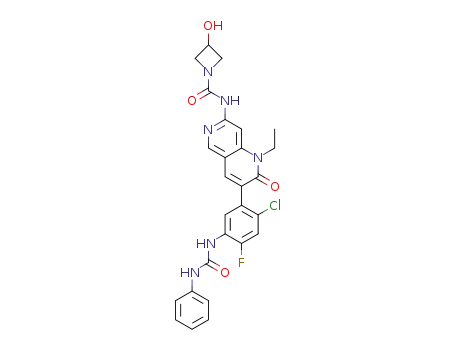 N-(3-(2-chloro-4-fluoro-5-(3-phenylureido)phenyl)-1-ethyl-2-oxo-1,2-dihydro-1,6-naphthyridin-7-yl)-3-hydroxyazetidine-1-carboxamide