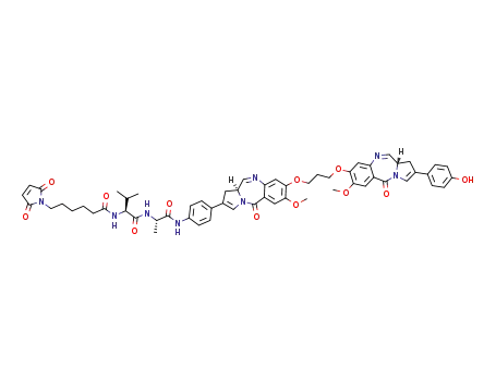 6-(2,5-dioxo-2,5-dihydro-1H-pyrrole-1-yl)N-((S)-1-(((S)-1-((4-((S)-8-(3-(((S)-2-(4-hydroxyphenyl)-7-methoxy-5-oxo-5,11a-dihydro-1H-benzo[e]pyrrolo[1,2-a][1,4]diazepin-8-yl)oxy)propoxy)-7-methoxy-5-oxo-5,11a-dihydro-1H-benzo[e]pyrrolo[1,2-a][1,4]diazepin-2-yl)phenyl)amino)-1-oxopropan-2-yl)amino)-3-methyl-1-oxobutan-2-yl)hexanamide