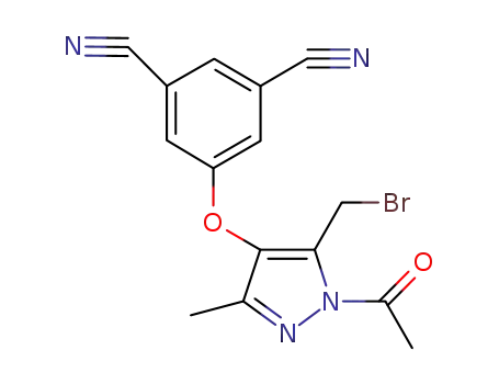 Molecular Structure of 678992-37-5 (1H-Pyrazole,
1-acetyl-5-(bromomethyl)-4-(3,5-dicyanophenoxy)-3-methyl-)