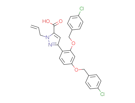 Molecular Structure of 821780-37-4 (1H-Pyrazole-5-carboxylic acid,
3-[2,4-bis[(4-chlorophenyl)methoxy]phenyl]-1-(2-propenyl)-)