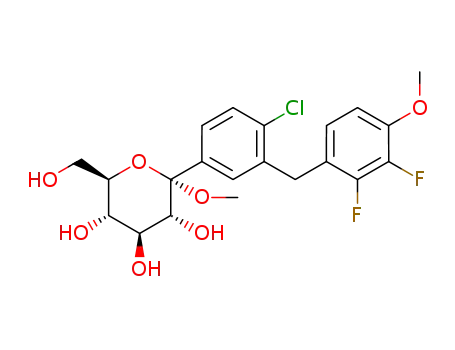 Molecular Structure of 1358579-82-4 ((2S,3R,4S,5S,6R)-2-[4-chloro-3-[(2,3-difluoro-4-methoxy-phenyl)methyl]phenyl]-6-(hydroxymethyl)-2-methoxy-tetrahydropyran-3,4,5-triol)