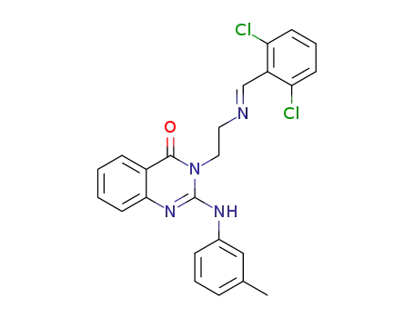 Molecular Structure of 1597437-86-9 ((E)-3-[2-((2,6-dichlorobenzylidene)amino)ethyl]-2-(3-methylanilino)quinazolin-4(3H)-one)