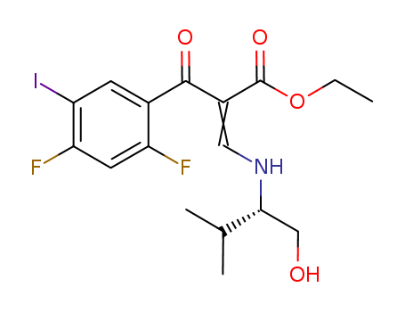 Benzenepropanoic acid, 2,4-difluoro-a-[[[(1S)-1-(hydroxymethyl)-2-methylpropyl]amino]methylene]-5-iodo-b-oxo-, ethyl ester