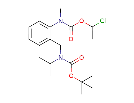 Molecular Structure of 338990-27-5 ([N-methyl-N-2-((tert-butoxycarbonylisopropylamino)methyl)phenyl]carbamic acid 1-chloroethyl ester)