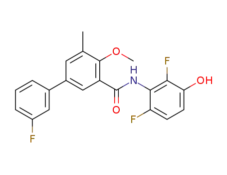 Molecular Structure of 1427407-43-9 (N-(2,6-difluoro-3-hydroxyphenyl)-5-(3-fluorophenyl)-2-methoxy-3-methylbenzamide)