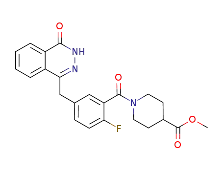 Molecular Structure of 763114-29-0 (4-Piperidinecarboxylic acid,
1-[5-[(3,4-dihydro-4-oxo-1-phthalazinyl)methyl]-2-fluorobenzoyl]-, methyl
ester)