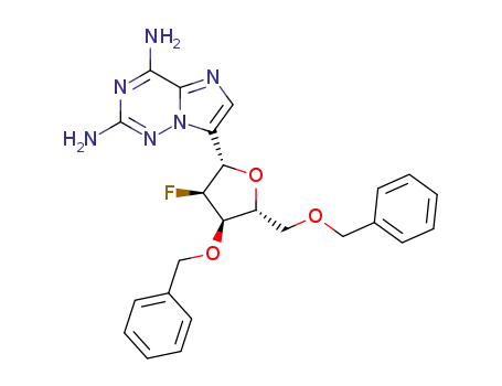 Molecular Structure of 1456712-37-0 ((2S,3R,4R,5R)-7-(4-(benzyloxy)-5-(benzyloxymethyl)-3-fluorotetrahydrofuran-2-yl)imidazo[2,1-f][1,2,4]-triazine-2,4-diamine)