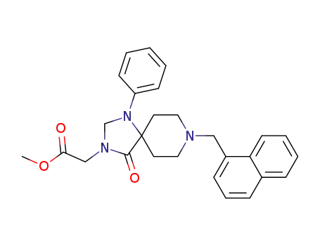 Molecular Structure of 250685-44-0 (8-(1-NAPHTHALENYLMETHYL)-4-OXO-1-PHENYL-1,3,8-TRIAZASPIRO[4.5]DECANE-3-ACETIC ACID, METHYL ESTER)