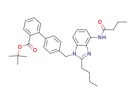 Molecular Structure of 133140-96-2 ([1,1'-Biphenyl]-2-carboxylic acid,
4'-[[2-butyl-4-[(1-oxobutyl)amino]-1H-benzimidazol-1-yl]methyl]-,
1,1-dimethylethyl ester)