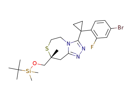 Molecular Structure of 1403396-89-3 ((8R)-3-[1-(4-bromo-2-fluorophenyl)cyclopropyl]-8-({[tert-butyl(dimethyl)silyl]oxy}methyl)-8-methyl-5,6,8,9-tetrahydro[1,2,4]triazolo[4,3-d][1,4]thiazepine)