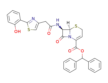 Molecular Structure of 171017-57-5 ((6R,7R)-7-<2-(2-hydroxyphenyl)-4-thiazolyl>acetylamino-8-oxo-5-thia-1-azabicyclo<4.2.0>oct-2-ene-2-carboxylic acid diphenylmethyl ester)