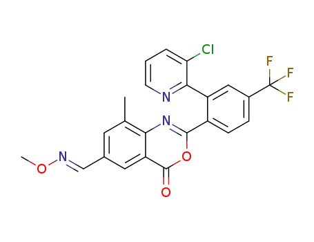 Molecular Structure of 1423167-87-6 (2-[2-(3-chloro-2-pyridyl)-4-(trifluoromethyl)phenyl]-6-[(E)-methoxyiminomethyl]-8-methyl-3,1-benzoxazin-4-one)