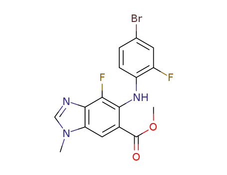 Molecular Structure of 1415559-93-1 (Methyl 5-((4-broMo-2-fluorophenyl)aMino)-4-fluoro-1-Methyl-1H-benzo[d]iMidazole-6-carboxylate)