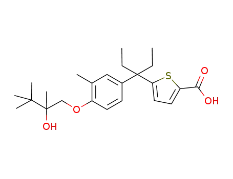 Molecular Structure of 633339-25-0 (2-Thiophenecarboxylic acid,
5-[1-ethyl-1-[4-(2-hydroxy-2,3,3-trimethylbutoxy)-3-methylphenyl]propyl]-)