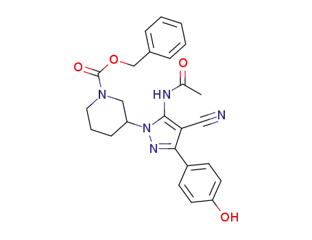 benzyl 3-(5-acetamido-4-cyano-3-(4-hydroxyphenyl)-1H-pyrazol-1-yl)piperidine-1-carboxylate