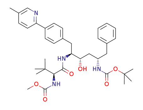 Molecular Structure of 854756-98-2 (tert-butyl (1S,3S,4S)-1-benzyl-3-hydroxy-4-({(2S)-2-[(methoxycarbonyl)amino]-3,3-dimethylbutanoyl}amino)-5-[4-(5-methyl-2-pyridinyl)phenyl]pentylcarbamate)