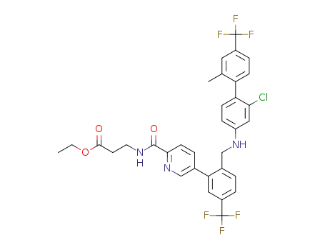 Molecular Structure of 1415135-98-6 (ethyl 3-(5-(2-(((2-chloro-2'-methyl-4'-(trifluoromethyl)-[1,1'-biphenyl]-4-yl)amino)methyl)-5-(trifluoromethyl)phenyl)picolinamido)propanoate)