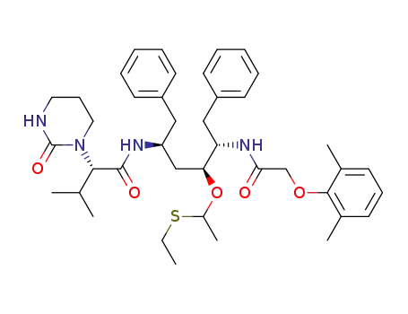 Molecular Structure of 875435-61-3 ((2S)-N-{(1S,3S,4S)-1-benzyl-4-{[(2,6-dimethylphenoxy)acetyl]amino}-3-[1-(ethylthio)ethoxy]-5-phenylpentyl}-3-methyl-2-(2-oxotetrahydropyrimidin-1(2H)-yl)butanamide)