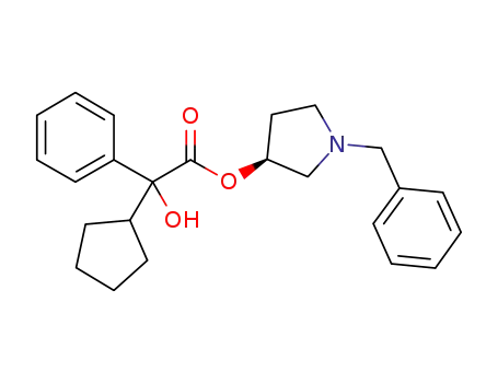 Molecular Structure of 719278-61-2 ((3S)-1-benzylpyrrolidin-3-yl-cyclopentyl(hydroxy)phenyl acetate)