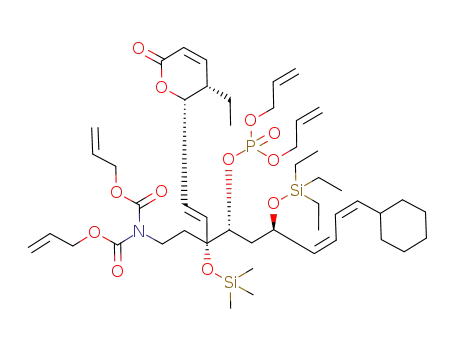 Molecular Structure of 902782-25-6 ((5S,6S)-6-[(1E,3R,4R,6R,7Z,9Z)-3-(2-(bis(allyloxycarbonyl)amino)ethyl)-10-cyclohexyl-4-(diallyloxyphosphinyl)-6-(triethylsilyloxy)-3-(trimethylsilyloxy)deca-1,7,9-trienyl]-5-ethyl-5,6-dihydro-2H-pyran-2-one)