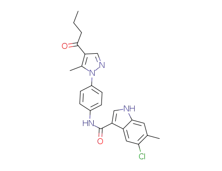 Molecular Structure of 1404531-64-1 (5-chloro-6-methyl-1H-indole-3-carboxylic acid [4-(4-butyryl-5-methyl-pyrazol-1-yl)phenyl]amide)
