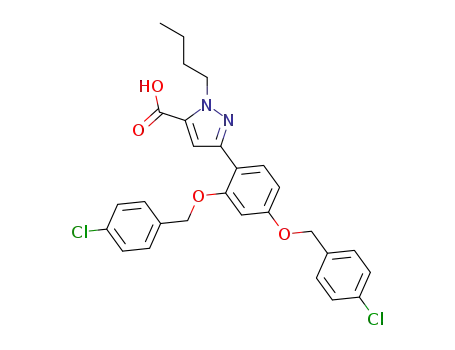 Molecular Structure of 821780-32-9 (1H-Pyrazole-5-carboxylic acid,
3-[2,4-bis[(4-chlorophenyl)methoxy]phenyl]-1-butyl-)