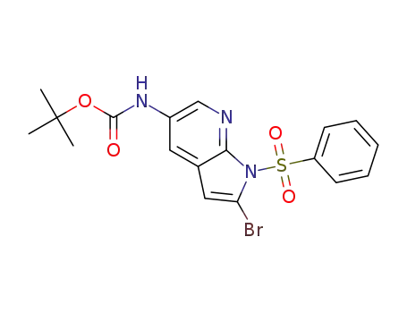Molecular Structure of 1616388-02-3 (tert-butyl N-[1-(benzenesulfonyl)-2-bromopyrrolo[2,3-b]pyridin-5-yl]carbamate)
