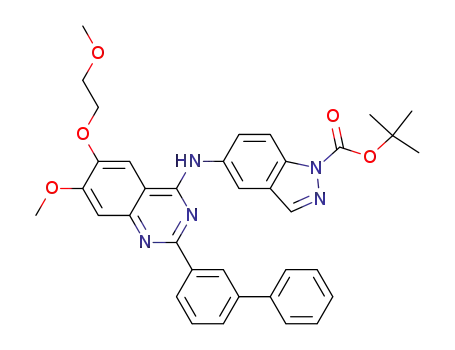 Molecular Structure of 911418-19-4 (tert-butyl 5-(2-[3-(phenyl)phenyl]-7-methoxy-6-(2-methoxyethoxy)quinazolin-4-ylamino)-1H-indazole-1-carboxylate)
