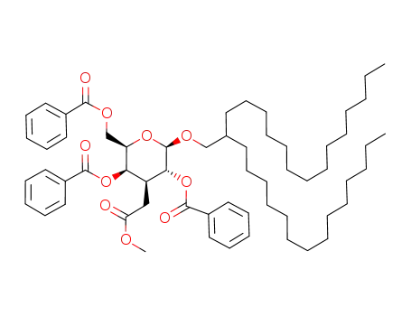 Molecular Structure of 653570-23-1 (2-(tetradecyl)hexadecyl 2,4,6-tri-O-benzoyl-3-deoxy-3-C-[(methoxycarbonyl)methyl]-β-D-galactopyranoside)