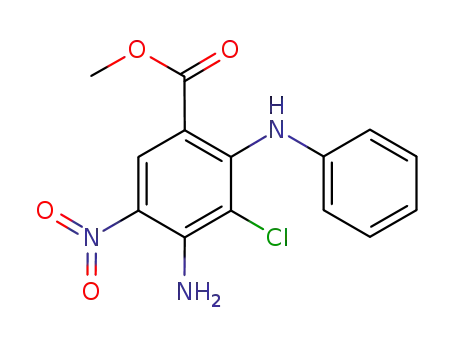 Molecular Structure of 606144-34-7 (Benzoic acid, 4-amino-3-chloro-5-nitro-2-(phenylamino)-, methyl ester)