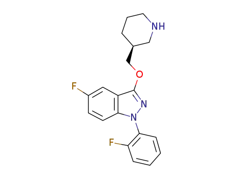 Molecular Structure of 888951-64-2 (5-fluoro-1-(2-fluorophenyl)-3-(3-piperidylmethoxy)indazole)