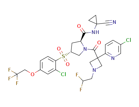 Molecular Structure of 1449329-53-6 ((2S,4R)-1-[3-(5-chloro-pyridin-2-yl)-1-(2,2-difluoro-ethyl)-azetidine-3-carbonyl]-4-[2-chloro-4-(2,2,2-trifluoro-ethoxy)-benzenesulfonyl]-pyrrolidine-2-carboxylic acid (1-cyano-cyclopropyl)-amide)
