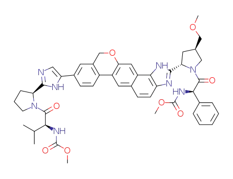 Molecular Structure of 1377049-54-1 (methyl {(1R)-2-[(2S,4R)-2-{9-[2-((2S)-1-{(2S)-2-[(methoxycarbonyl)amino]-3-methylbutanoyl}pyrrolidin-2-yl)-1H-imidazol-5-yl]-1,11-dihydroisochromeno[4′,3′:6,7]-naphtho[1,2-d]imidazol-2-yl}-(methoxymethyl)pyrrolidin-1-yl]-2-oxo-phenylethyl}carbamate)