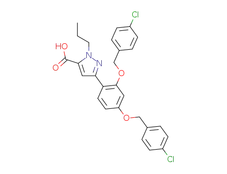 Molecular Structure of 821780-31-8 (1H-Pyrazole-5-carboxylic acid,
3-[2,4-bis[(4-chlorophenyl)methoxy]phenyl]-1-propyl-)