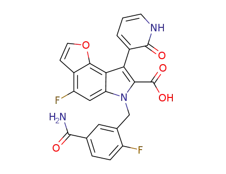 6-(5-carbamoyl-2-fluorobenzyl)-4-fluoro-8-(2-oxo-1,2-dihydropyridin-3-yl)-6H-furo[2,3-e]indole-7-carboxylic acid
