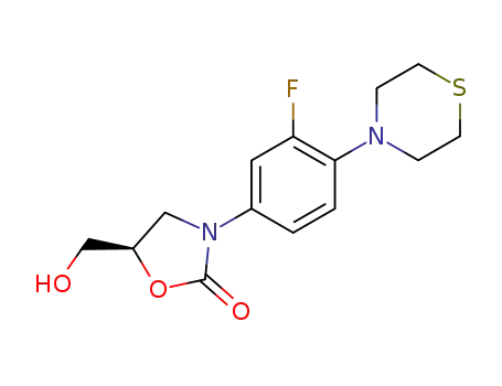 Molecular Structure of 168828-72-6 ((R)-3-(3-FLUORO-4-THIOMORPHOLINOPHENYL)-5-(HYDROXYMETHYL)OXAZOLIDIN-2-ONE)