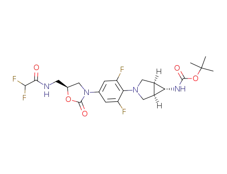 Molecular Structure of 681425-33-2 ((S)-[(1α,5α,6α)-3-(4-{5-[(2,2-difluoroacetylamino)methyl]-2-oxooxazolidin-3-yl}-2,6-difluorophenyl)-3-azabicyclo[3.1.0]hex-6-yl]carbamic acid tert-butyl ester)