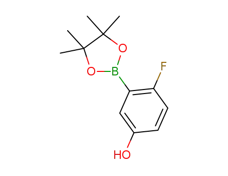 Molecular Structure of 1398923-95-9 (4-Fluoro-3-(4,4,5,5-tetramethyl-1,3,2-dioxaborolan-2-yl)phenol)