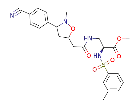 Molecular Structure of 203641-29-6 (cis-3-[2-[2-methyl-3-(4-cyanophenyl)-isoxazolidin-5-yl]acetyl]amino-N-(3-methylphenylsulfonyl)-L-alanine methyl ester)