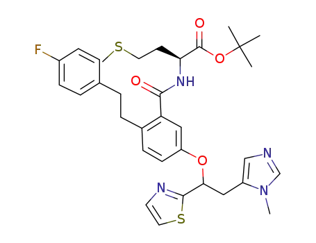 Molecular Structure of 223761-22-6 (tert-butyl (2S)-2-{2-(4-fluorophenethyl)-5-[1-(thiazol-2-yl)-2-(1-methylimidazol-5-yl)ethoxy]benzoylamino}-4-methylsulfanylbutyrate)